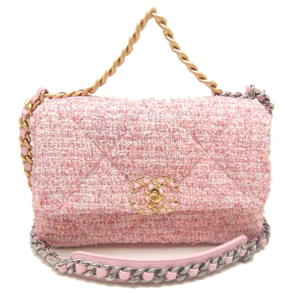 CHANEL 19 Flap Bag AS4385 Shoulder Tweed Pink Women's 254276